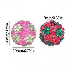 5入 20mm 花朵鑲鑽球形珠子 圓形壓克力直孔珠 手作DIY珠飾 手鍊 耳環 鑰匙圈 散珠 - 花球珠 - 查看 5