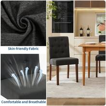 2er Set komfortabler Esszimmerstühle, gepolsterte Parsons-Stühle mit hoher Rückenlehne, Leinenbezug & massiven Holzbeinen, modernes Design für Esszimmer, Küche & Wohnzimmer - Schwarz - Übersicht 2