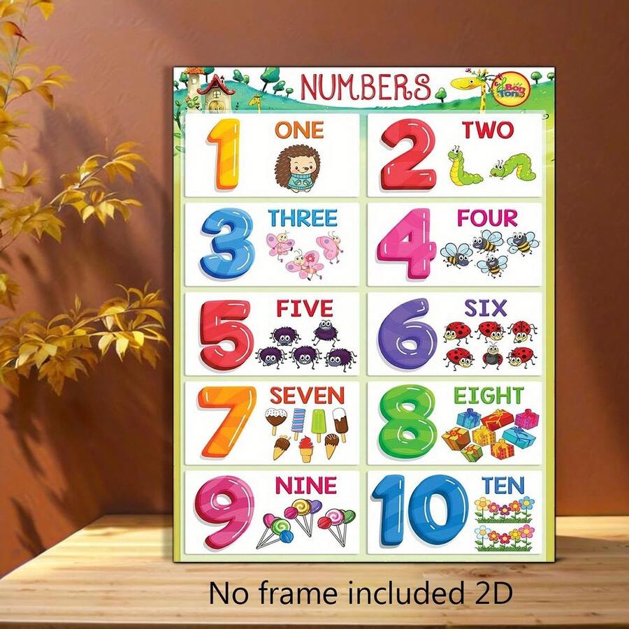 Numbers Learning Chart, Colorful Digits With Animals And Objects, Educational Wall Art For Kids, Nursery Decor, Classroom Decoration, Child Development Tool, No Frame Included 2D Print - 16*20inch (40*50cm) - View 1