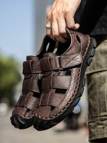 Men's Outdoor Closed-Toe Sandals, Plus Size Casual Sports Sandals, Driving Shoes; Handmade Sandals - Brown - View 1