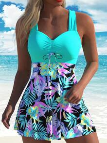 CURVASWIM Conjunto de traje de baño de 2 piezas para mujer, top tankini y shorts de moda casual - Morado - Ver 10