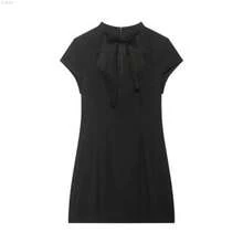 jianchaimaoyi02 Vestido corto elegante de estilo minimalista con lazo y lunares, de moda europea y americana, para mujer, de la nueva colección primavera/verano de DEEKA para vacaciones - Negro01 - Ver 1
