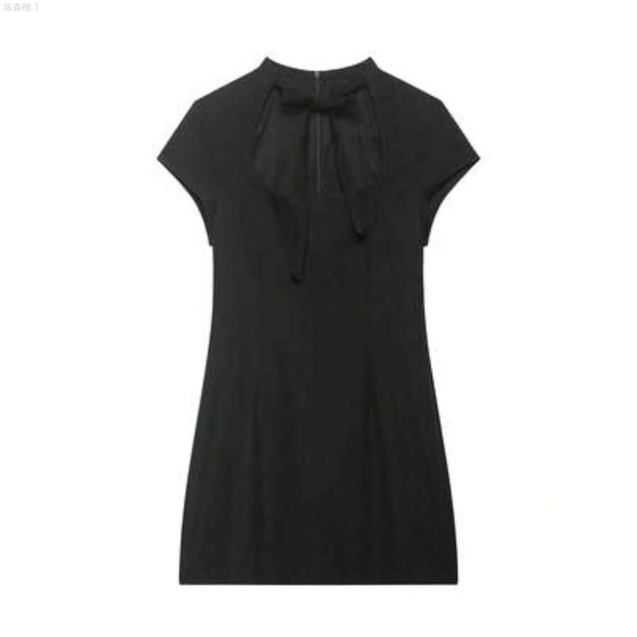 jianchaimaoyi02 Vestido corto elegante de estilo minimalista con lazo y lunares, de moda europea y americana, para mujer, de la nueva colección primavera/verano de DEEKA para vacaciones - Negro01 - Ver 1