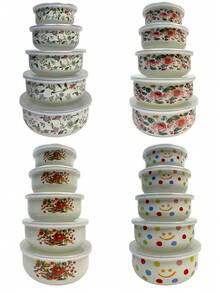 5PCS Enamel Multi-Function Bowl Set, Suitable For Vegetables, Fruits, Salads, Oatmeal Preparation, Suitable For Home Kitchen, Outdoor Camping, Can Be Put In Refrigerator As Fresh-Keeping Bowl, Stackable Storage Bowl With Lid, Back To School Gift - Retro Multi-colored Bowl - View 1
