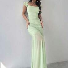 Vestido ajustado de mujer con volantes, cintura anudada y malla verde elegante, adecuado para fiestas, vacaciones, festivales de música, temporada de bodas, brunch, Día de San Patricio, vestidos largos bohemios para mujeres, Fairycore, atuendos de vacaciones, vestidos de graduación, atuendos de playa, atuendos de aeropuerto AG - Verde - Ver 8