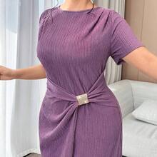 jianchaimaoyi02  Vestido envolvente de unicolor elegante talla grande, para verano - Púrpura polvoriento - Ver 8