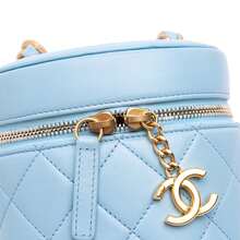 Authenticated Chanel PRE-OWNED Mini CC Quilted Lamb-Skin Vertical Vanity Case Bag - Blue - View 4