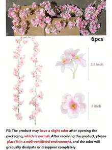 6pcs/Set 5.9ft Artificial Cherry Blossom Garland Hanging Vine, Suitable For Spring Home Room Wedding Party Decor, Gift For Birthday Graduation - Multicolor - View 20