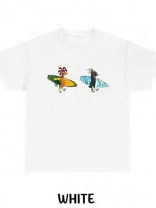 T-shirt unisexe Cody & Chicken Joe Surfs Up 2026, T-shirt humoristique, T-shirt d'été minimaliste et tendance, Style cool, Thème millénaire, 100 % coton pur - Blanc - Voir 1