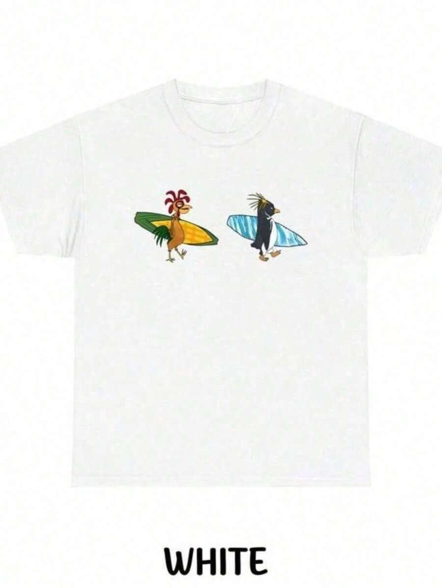 T-shirt unisexe Cody & Chicken Joe Surfs Up 2026, T-shirt humoristique, T-shirt d'été minimaliste et tendance, Style cool, Thème millénaire, 100 % coton pur - Blanc - Voir 1