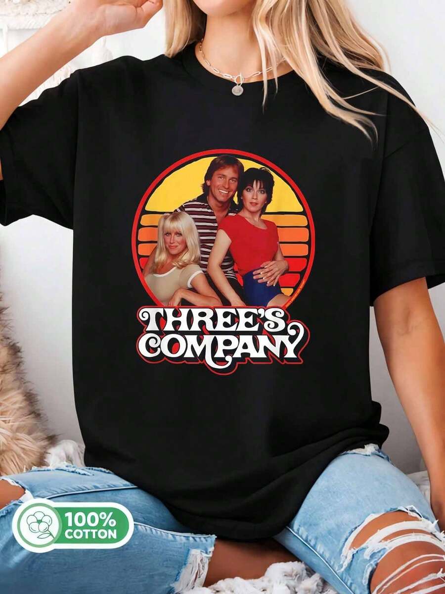 Three's Company 70er Retro Sonnenuntergang Klassische TV-Serie 100% Baumwolle Nostalgie T-Shirt - Schwarz - Übersicht 1