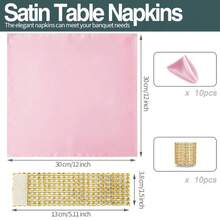 20 Pack Satin Napkins With Napkin Rings, 12"X12" Soft Silky Reusable Dinner Napkins, Square Satin Cloth Napkins For Wedding, Graduation Party, Christmas Themed Party Decor - Pink - View 8