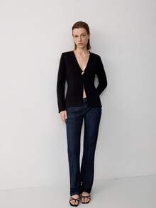 Casual Versatile Simple Solid Color Knitted Cardigan Black - Black - View 6