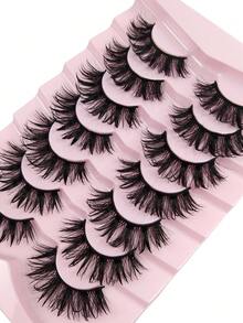 7 Pairs Wet Look False Eyelashes Fluffy Messy And Thick Long Eyelashes Luxurious Dramatic Fairy Eyelashes Spiky Reusable Fake Eyelashes - 黑色 - 查看 3