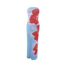 Sexy, Fitted, Printed, Strapless Dress With A Slit And A Body-Hugging Cut. - 藍色 - 查看 5