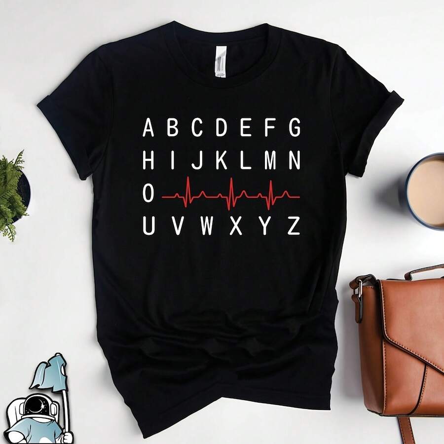 PQRST Nurse Alphabet Heartbeat Shirt, Nurse Shir, Nurse Gif, Nursing Graduation Shirt, Nurse Heartbeat Shirt, RN Gif, RN Shir - 黑色 - 查看 1