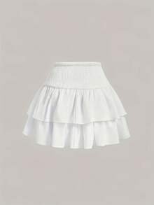 Minifalda de volantes escalonados a la moda con diseño de lazo, apta para todas las estaciones - [Blanco] - Ver 3