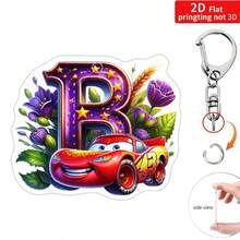 Bộ móc khóa 2D phẳng 1 chiếc, hình hoạt hình chữ cái hoa xe hơi, mặt dây chuyền acrylic chủ đề giấc mơ "A-Z" kèm dây xích, phụ kiện treo túi sáng tạo - Nhiều màu - Xem 9