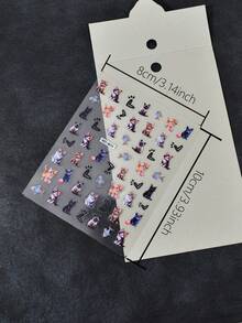 1pc Soft Cute Cat & Fish Nail Stickers, Black Hollow Heart Nail Slides, Self-Adhesive Disposable Embossed Nail Art Decor, Cute Style, Suitable For Daily Commute, Lively Pattern, Easy To Apply And Firm - Multicolor - View 2