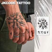 JKCODE TATTOO 2PCS Viking Waterproof Semi-Permanent Tattoos, [Old School Classic]Temporary Tattoos - Simple Designs - Men's Fashion Waterproof Semi-Permanent Tattoos For Neck Hand Finger - Halloween - View 6