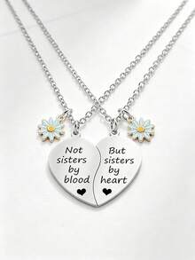 suteyi 2 pezzi/Set Collana dell'amicizia - Collane con ciondolo a doppio cuore, non sorelle ma migliori amiche, regalo di San Valentino per lei - Argento - Visualizzare 2