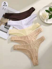 FINETOO 5件組女款素色V腰舒適休閒極簡基本款性感丁字褲 - 彩色 - 查看 4