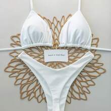 2026 New High-End Solid Color Halter Neck Triangle Cup Bikini Sexy Push-Up Two-Piece Beach Swimsuit Exclusive Supply - 黑色 - 查看 4