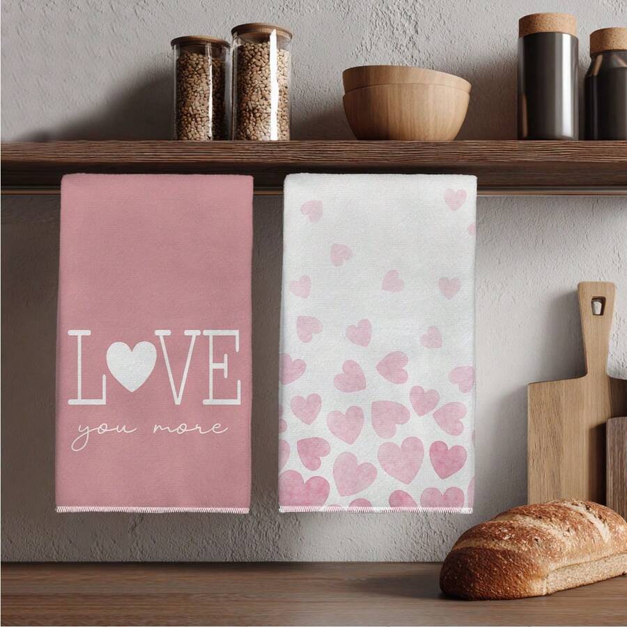 MEMNUN 2入組粉色水彩漸層愛心「Love You More」標語印花廚房抹布 40*60cm/45*70cm 超細纖維現代柔軟洗碗布 手巾 家居裝飾 廚房裝飾 烹飪烘焙手巾 廚房配件 可機洗 清潔用品 適用於餐廳廚房、居家裝飾與禮品 全季節 - 彩色 - 查看 1