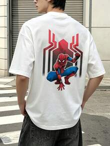 Marvel Spider-Man Red Web Design Graphic T-Shirt 100% Cotton Men's Clothing T-Shirts For Men Men's Summer Outfits Marvel Series Gift Ideas For Men Streetwear - 白色 - 查看 4