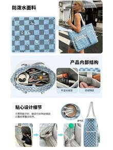 女款網球托特包，附專用球拍隔層，時尚棋盤格運動單肩包，適用於網球、皮克球和羽毛球運動。大容量設計，可用作健身包或旅行包，附鞋子隔層、多個拉鍊口袋和網狀球袋。輕量運動托特包，適合訓練、球場比賽、戶外運動、健身、日常通勤和週末旅行。 - 彩色 - 查看 4