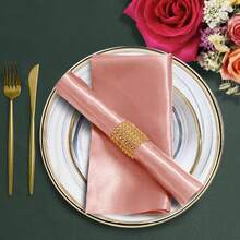 20 Pack Satin Napkins With Napkin Rings, 12"X12" Soft Silky Reusable Dinner Napkins, Square Satin Cloth Napkins For Wedding, Graduation Party, Christmas Themed Party Decor - Rose Gold - View 7