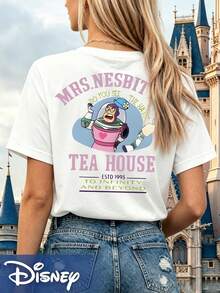 Disney Official Licensed Toy Story Buzz Lightyear "Mrs. Nesbit" Print T-Shirt For Women, Double-Sided Graphic Tee, 100% Cotton Casual Top - 白色 - 查看 2