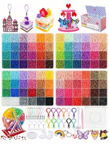 144/120/96/48色 33,600顆 2.6mm DIY Perler 拼珠套組，幫助培養專注力，完整珠飾工具組含收納盒、插板、熨燙紙與鑷子，手工像素藝術 DIY 3D 拼圖，理想居家手工活動，適合生日、畢業、情人節、萬聖節、派對等場合作為禮物 - 多色 - 查看 2