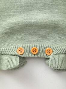 女嬰夏季可愛甜美「One」字母彩色刺繡針織肩帶三角連身褲，可愛迷人，適合日常休閒穿著或外出 - 青碧色 - 查看 5