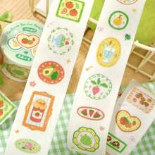 1 Roll Die-Cut Washi Tape, Grass & Wood Notebook Series Fresh Style Hand-Drawn Illustration Fruit & Plant Pattern Tape, Suitable For DIY Decoration Collage Stickers For Journals, Photo Albums, Scrapbooks, Easy Tear No-Cut Student Note Marking Base Stickers, Ins Style Salt-Series Journal DIY Border Stickers, Student Stationery Back To School Essential - 1 Roll - View 3
