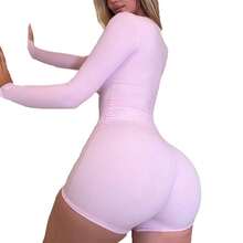 Mono deportivo de yoga de manga larga en color liso para mujer - Marrón - Ver 6
