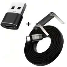 Wowssyo 240W 超快充 2 合 1 可折疊手機支架充電線，附 Type C 轉 USB 轉接頭，通用手機充電線，適用 與 Type C 智慧型手機 - 彩色 - 查看 6