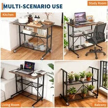 Dreistufiger, klappbarer Schreibtisch mit Rollen, 80 cm breites Regal, freistehendes Drahtregal, Organizer-Regal ohne Montage für Arbeitszimmer, Küche, Wohnzimmer, Balkon - A - Übersicht 8