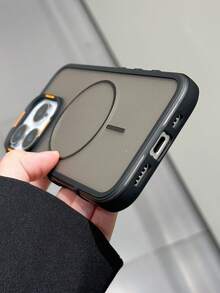 1pc Luxury Magnetic Carbon Fiber Breathable Fluorescent Color Camera Phone Case, Compatible With IPhone 17 Air 16 15 14 13 12 11 Pro Max Plus, Soft Back Cover - Black - View 3
