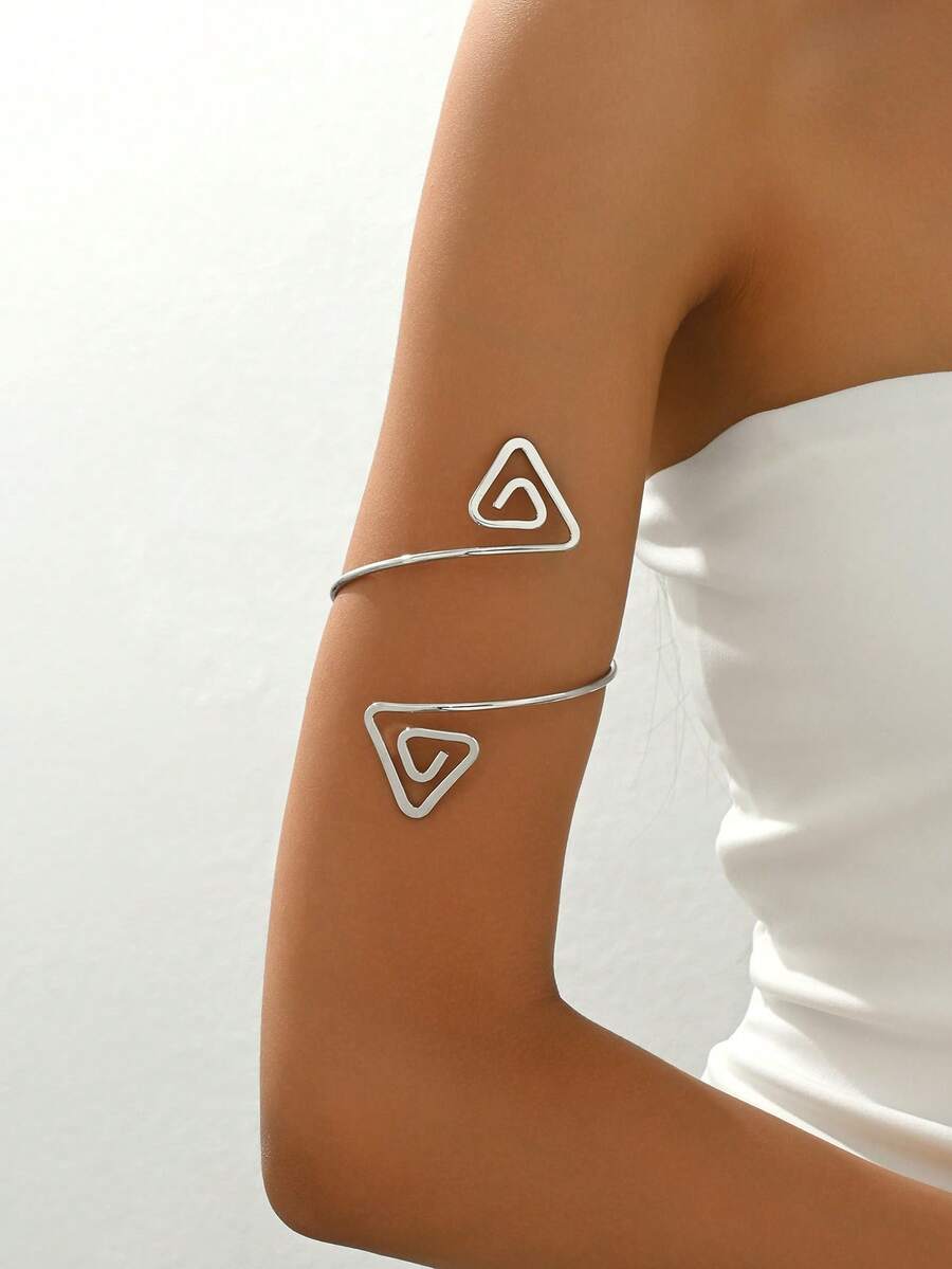 1pc Women's Metal Geometric Creative Design Fashion Niche Arm Cuff Suitable For Daily Wear - Silver-b777 - View 1