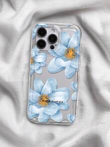 Blue Flower Print Clear Case Compatible With IPhone - Multicolor - View 5