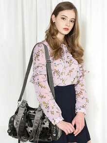Fashion Minimalist Multi-Pocket Rivet Street Vintage Elegant Versatile Underarm Crossbody Shoulder Bag For Shopping And Vacation - Grey - View 2