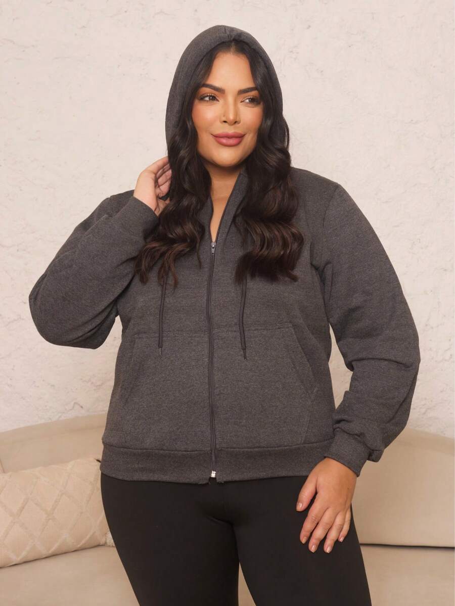 Women's Plus Size Blouse With Zipper, Pockets, And Fur Trim. - Granate - Ver 1