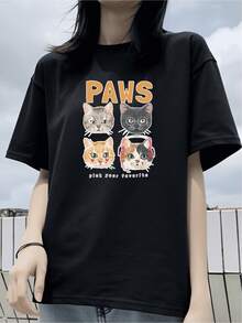 Camiseta divertida gato diseño original color negro suave cómoda moderna perfecta para amantes de los felinos talla S M L XL colección moda trending - Negro - Ver 1