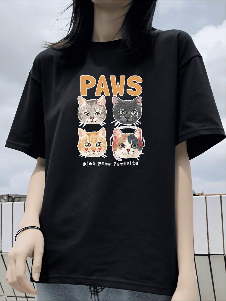 Camiseta divertida gato diseño original color negro suave cómoda moderna perfecta para amantes de los felinos talla S M L XL colección moda trending - Negro - Ver 1