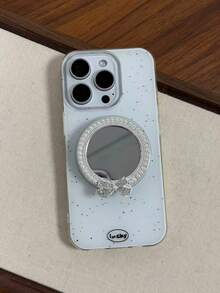 Mirror Rhinestone Pearl Bowknot Adhesive & Magnetic Phone Stand, Stable Desktop Telescopic Phone Holder, Pop-Out Socket Phone Grip, Phone Accessories, Phone Decoration, Phone Essentials, Push-Pull Phone Stand, Phone Grip, Small Gift For Lovers, Relatives, Friends - Multicolor - View 2