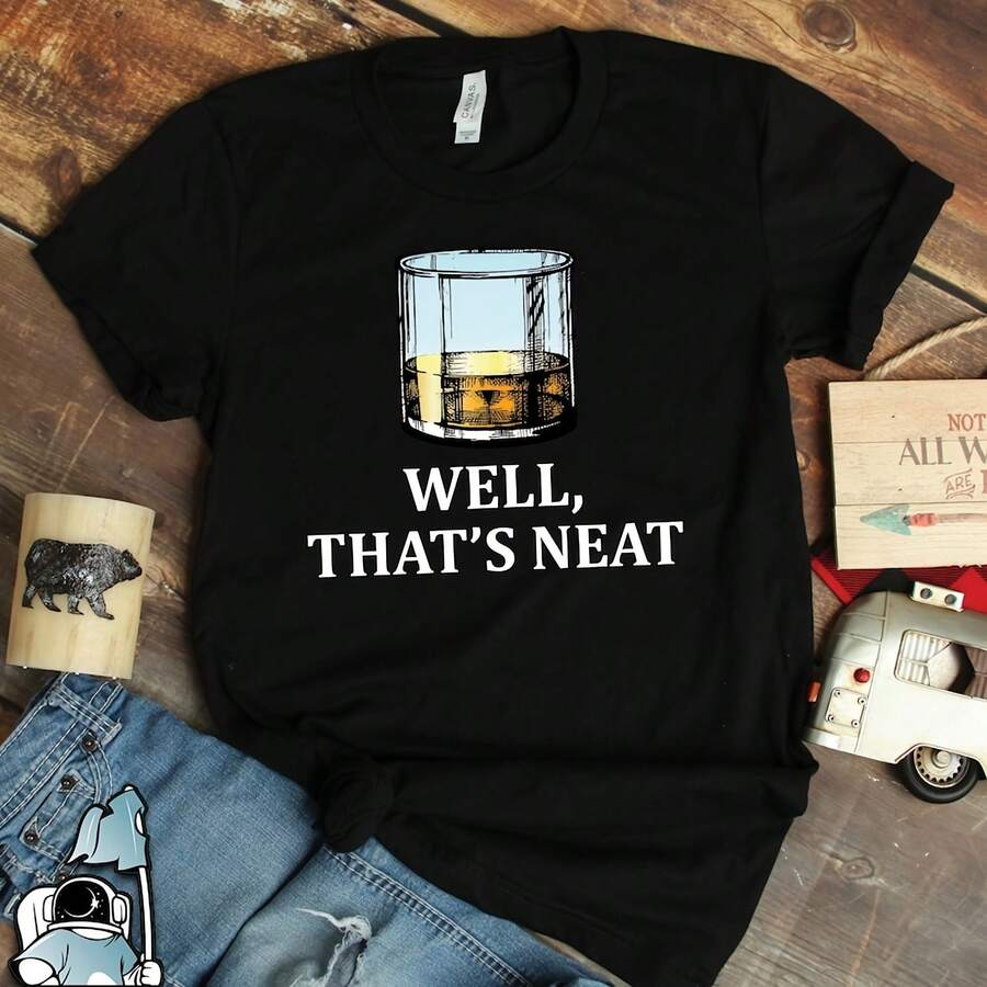 Well That's Neat Whiskehir, Whiskey Gif, Bourbon Shir, Bar Crawl Shir, Bartender Shir, Whiskey Art - 黑色 - 查看 1
