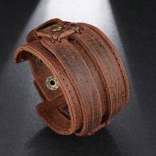 Pulsera de cuero genuino ancha de moda para hombre, brazalete ancho marrón & brazaletes & pulseras estilo vintage punk, joyería para hombre - pulsera de cuero - Ver 4