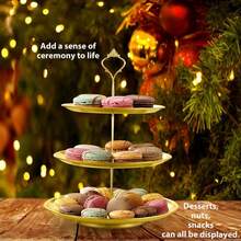 1pc Luxury 3-Tier Round Dessert Stand, Detachable Cupcake & Fruit Display Tray, Multi-Layer Cake Display Rack, Suitable For Wedding, Birthday, Afternoon Tea Party, Home Tabletop Decor - Multicolor - View 4