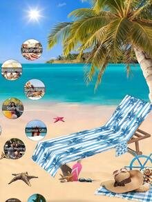 1 pièce Housse de chaise de plage en microfibre super douce à rayures bleues & blanches avec motif palmier, serviette légère absorbante à séchage rapide avec poche, serviette de voyage, de piscine, sac de plage, convient pour la piscine, la plage, le camping et le pique-nique, couverture de plage - Multicolore - Voir 5